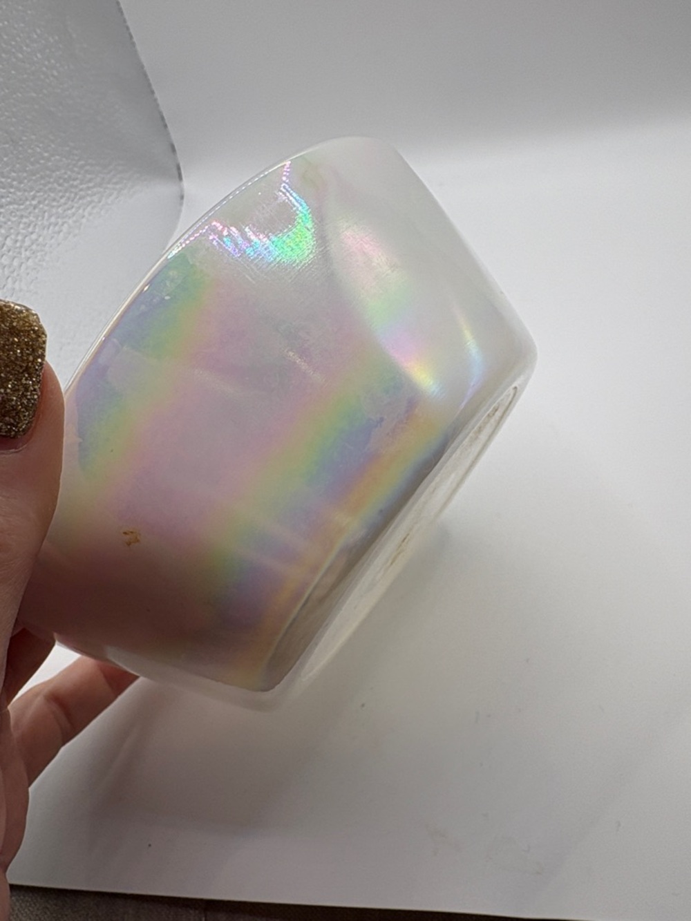 Iridescent Bowl Subtle Rainbow Sheen Federal Glass milk glass mixing bowl.